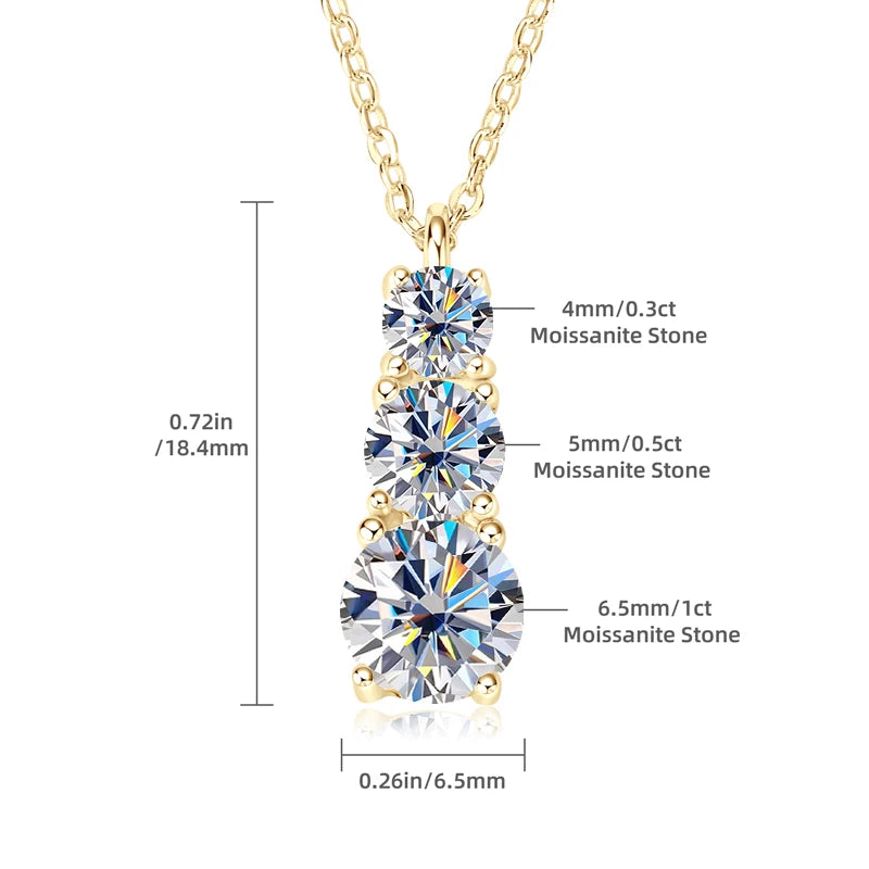 Gradual Three-Stone Moissanite Pendant Necklace – Certified – 925 Sterling Silver – Women’s Fine Jewelry | Melisande