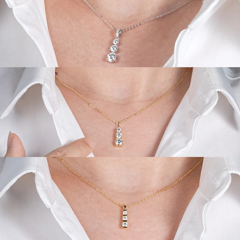 Gradual Three-Stone Moissanite Pendant Necklace – Certified – 925 Sterling Silver – Women’s Fine Jewelry | Melisande