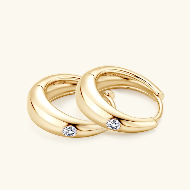Moissanite Chunky Hoop Earrings – 925 Sterling Silver Gold Plated 2.5mm D Color Huggies | Melisande