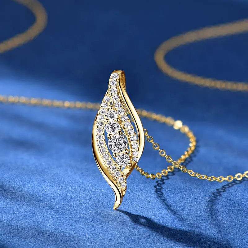 Moissanite Leaf Waterdrop Pendant Necklace, 925 Sterling Silver Adjustable Chain – Elegant Nature-Inspired Design – Melisande