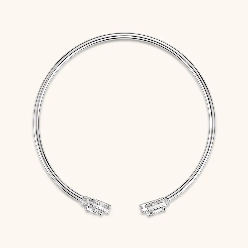1.3cttw Pear & Emerald Cut Moissanite Bracelet – 925 Sterling Silver Twin Open Bangle Cuff for Women | Melisande