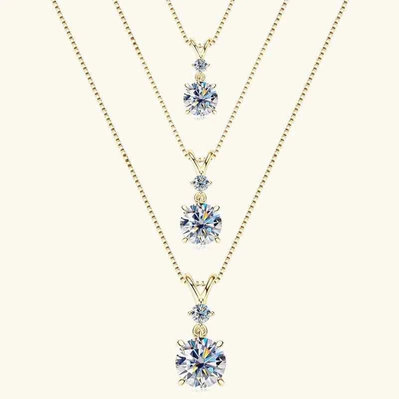 Anziw 1CT 2CT 3CT Moissanite Pendant Necklace for Women 925 Silver Adjustable Chain Sparking Two Stones Necklaces Gift Valentine