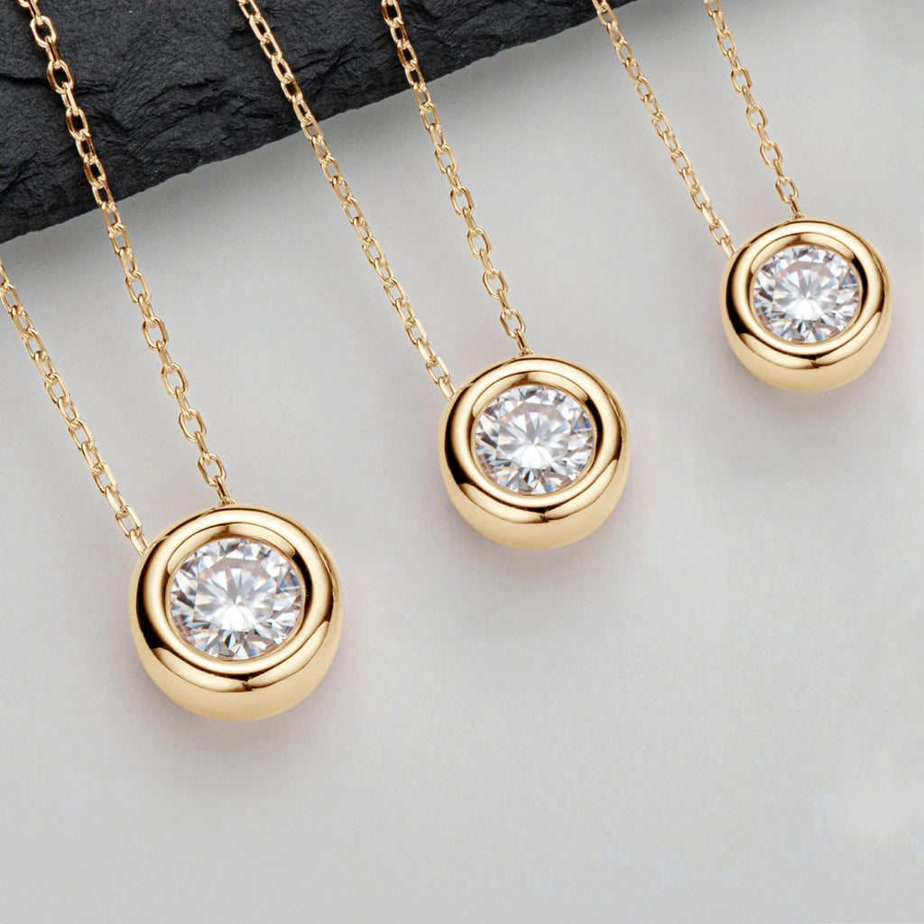 Sparkling D Color Moissanite Pendant Necklace, 1ct / 2ct / 3ct Stones, 925 Sterling Silver Adjustable Chain – Women’s Fine Jewelry – Melisande