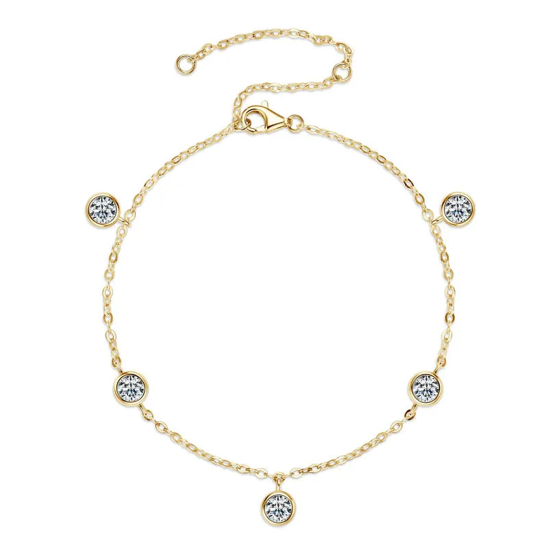Bezel 4mm Round D Color Moissanite Bracelet, 925 Sterling Silver Adjustable Chain – Melisande