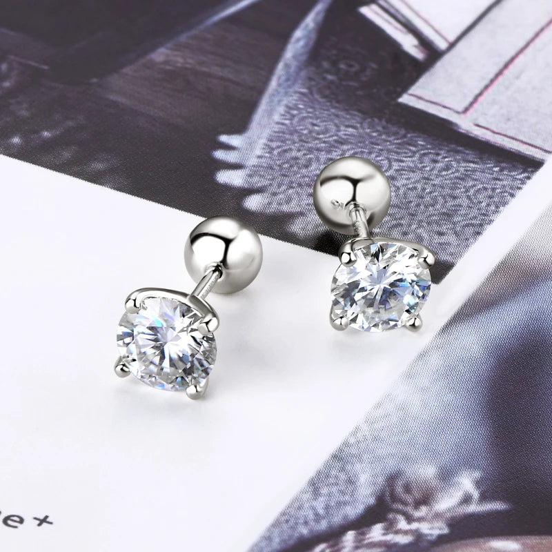 2.0ctw D Color Moissanite Stud Earrings – 925 Sterling Silver Ball Screw Back Unisex Fine Jewelry | Melisande
