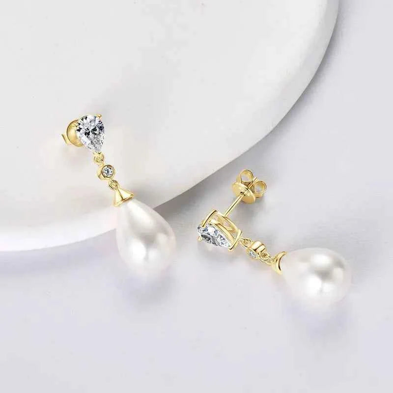 Elegant 13mm White Shell Pearl Drop Stud Earrings, 925 Sterling Silver – Perfect for Engagement & Wedding – Melisande