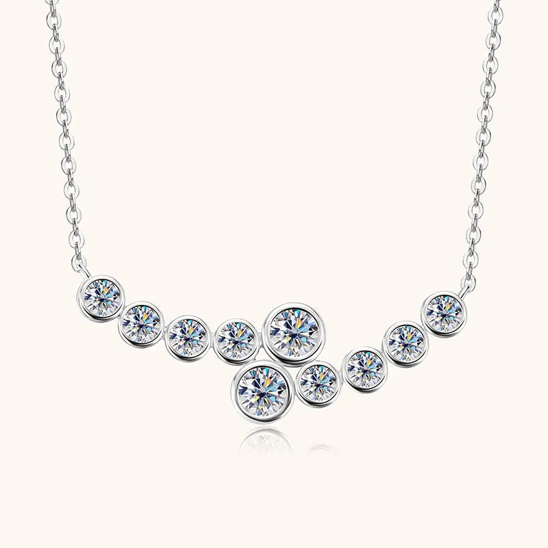 4mm & 3mm Bubble Moissanite Curved Pendant Necklace, 925 Sterling Silver French Collar Design – Women’s Fine Jewelry – Melisande