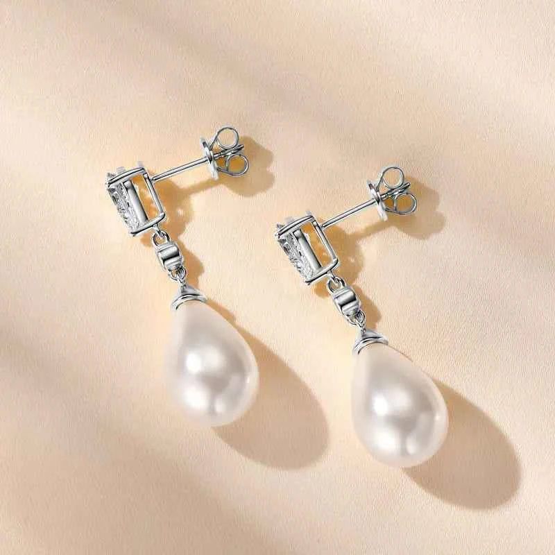 Elegant 13mm White Shell Pearl Drop Stud Earrings, 925 Sterling Silver – Perfect for Engagement & Wedding – Melisande