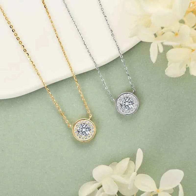 1ct 6.5mm Moissanite Pendant Necklace, 925 Sterling Silver Adjustable Chain – Melisande