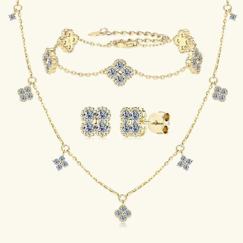 3mm D Color Moissanite Clover Jewelry Set, 925 Sterling Silver Necklace, Earrings & Bracelet (3-in-1 Set) – Melisandeshop_this_look_amDhCa
