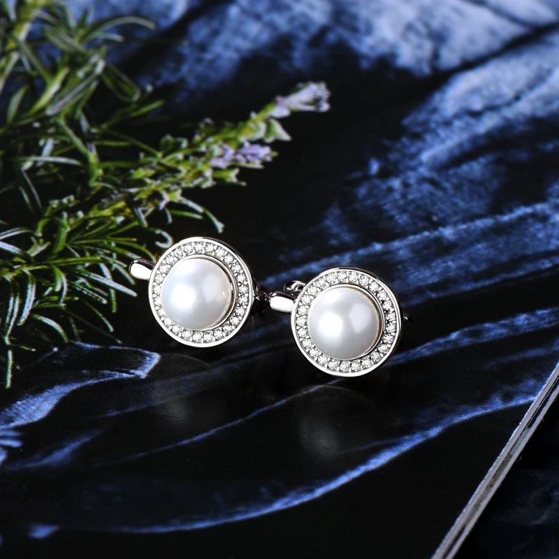 Moissanite & Pearl Hoop Earrings – 925 Sterling Silver 1mm VVS1 Stones with 7mm Freshwater Pearls | Melisande