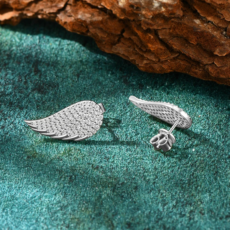 Angel Wing Moissanite Drop Stud Earrings – 925 Sterling Silver – Full Pave Design – Women’s Fine Jewelry | Melisande