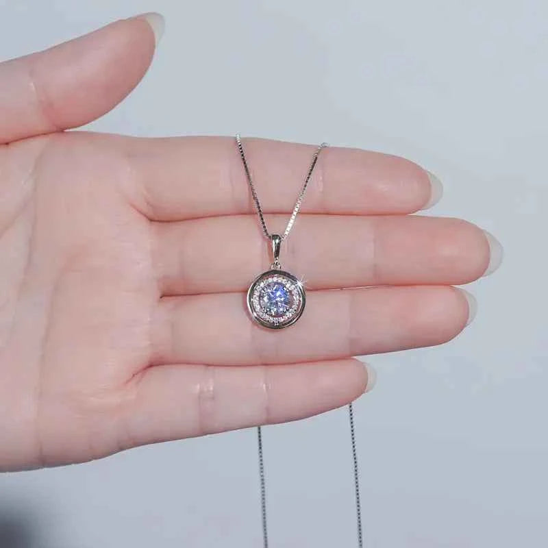 6.5mm / 8mm / 9mm D Color Moissanite Pendant Necklace, 3ct / 2ct Stones, 925 Sterling Silver Adjustable Chain – Melisande