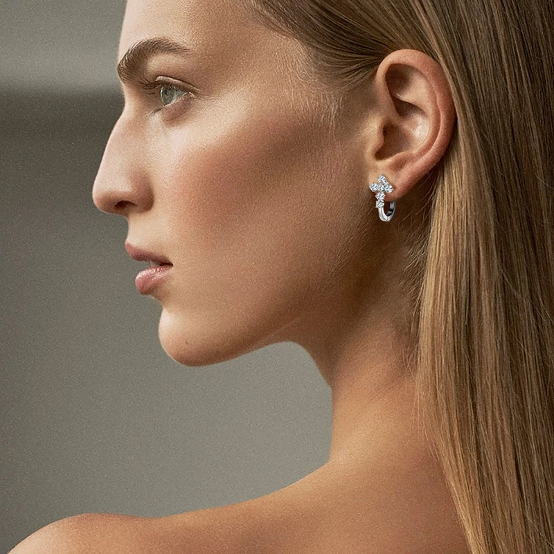 Cross Moissanite Hoop Earrings – 925 Sterling Silver – 2.5mm Certified Stones – Unisex Faith-Inspired Fine Jewelry | Melisande