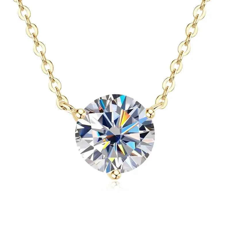 2ct / 1.5ct / 1ct D Color Moissanite Solitaire Pendant Necklace, Three-Claw Design, 8mm & 7.5mm Stones, 925 Sterling Silver Adjustable Chain – Melisande