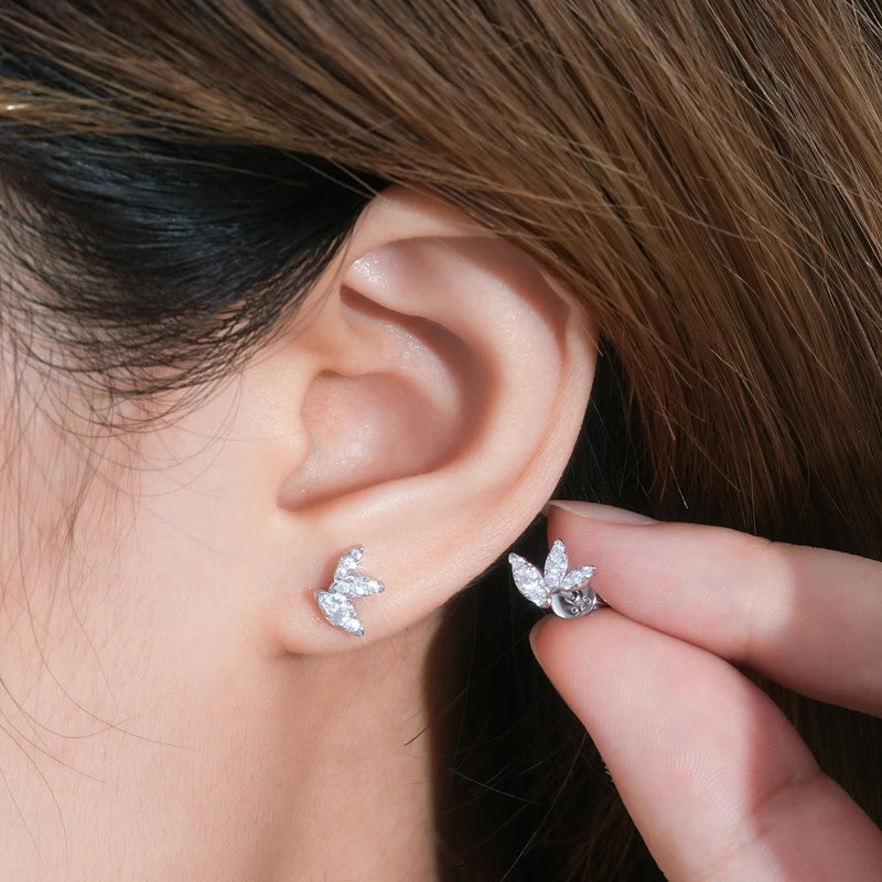 Delicate Leaf Moissanite Earrings – 925 Sterling Silver Mini Stud Piercing Jewelry for Women | Melisande