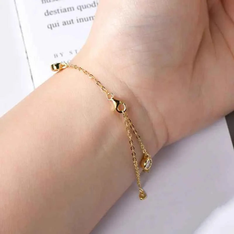 Anziw 2025 New 4mm Bezel Moissanite Bracelet 925 Silver Adjustable Chain Fashion Bracelets for Women Hand Jewelry Valentine Gift