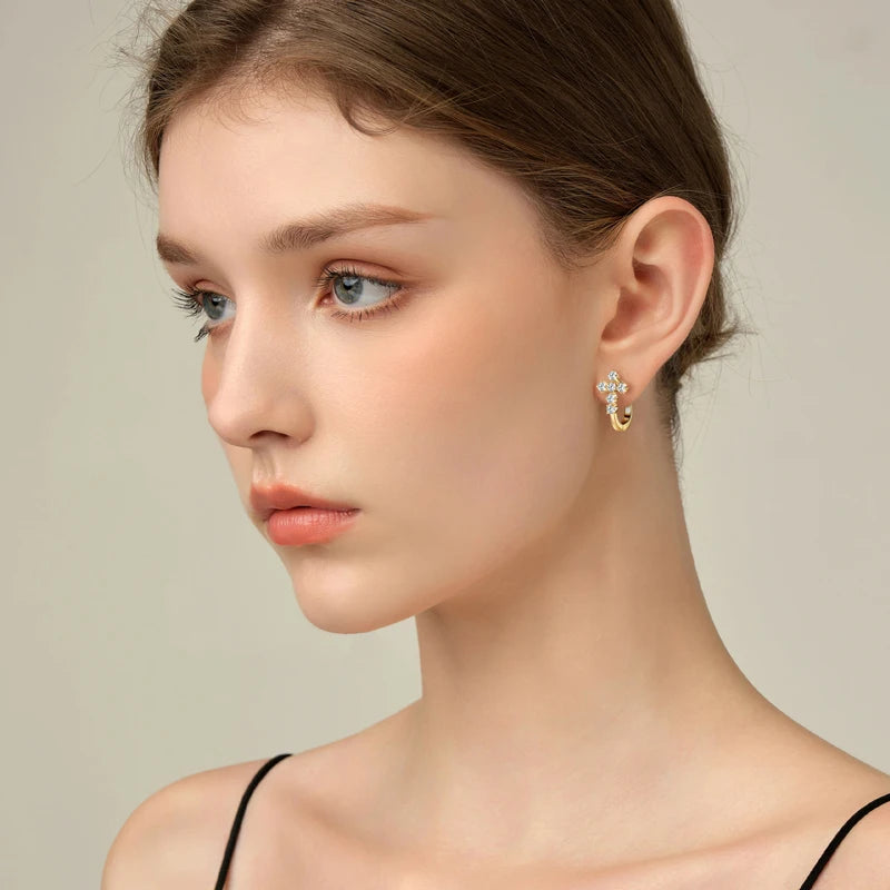 Cross Moissanite Hoop Earrings – 925 Sterling Silver – 2.5mm Certified Stones – Unisex Faith-Inspired Fine Jewelry | Melisande