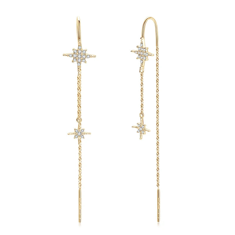 925 Sterling Silver Star Moissanite Earrings – Round Drop Ear Line Piercing Jewelry for Women | Melisande