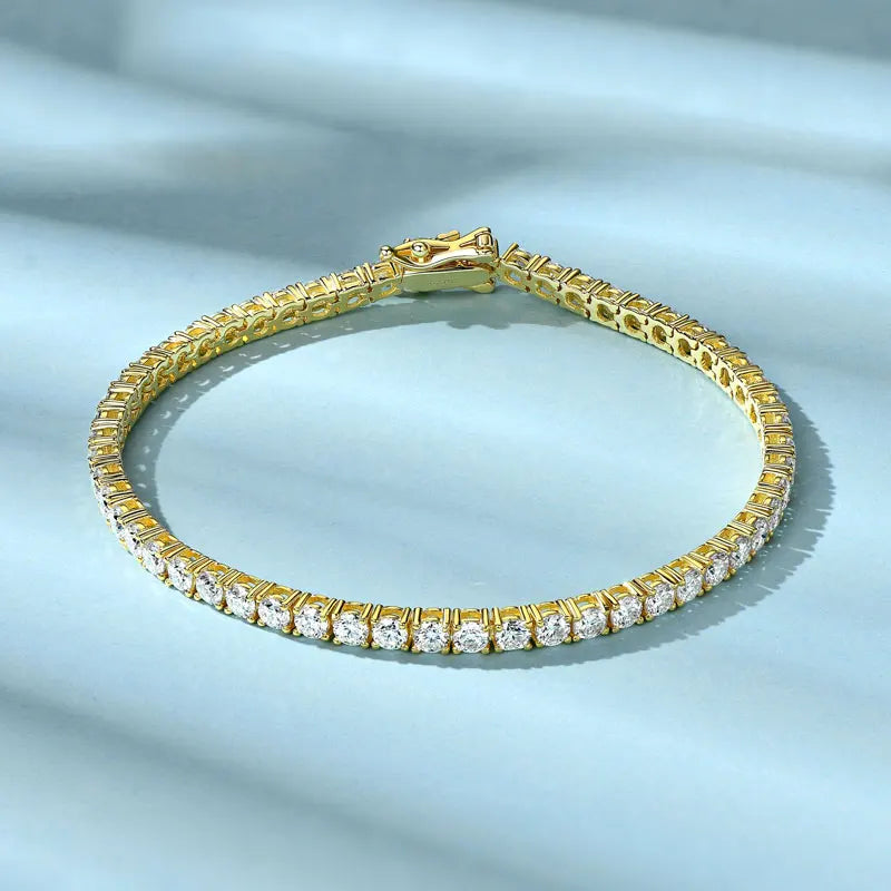 3mm D VVS1 Moissanite Tennis Bracelet – 925 Sterling Silver 14K Gold Unisex Luxury Jewelry | Melisande