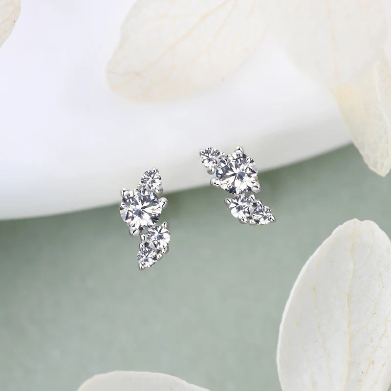 Delicate Leaf Moissanite Earrings – 925 Sterling Silver Mini Stud Piercing Jewelry for Women | Melisande