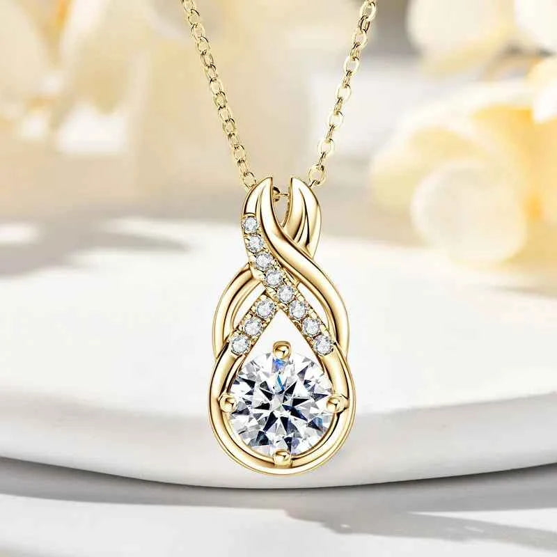 Anziw 7x10mm 2ct Pear Cut Moissanite Infinity Pendant Necklace for Women 925 Sterling Silver Adjustable Chain Fine Jewelry Gift