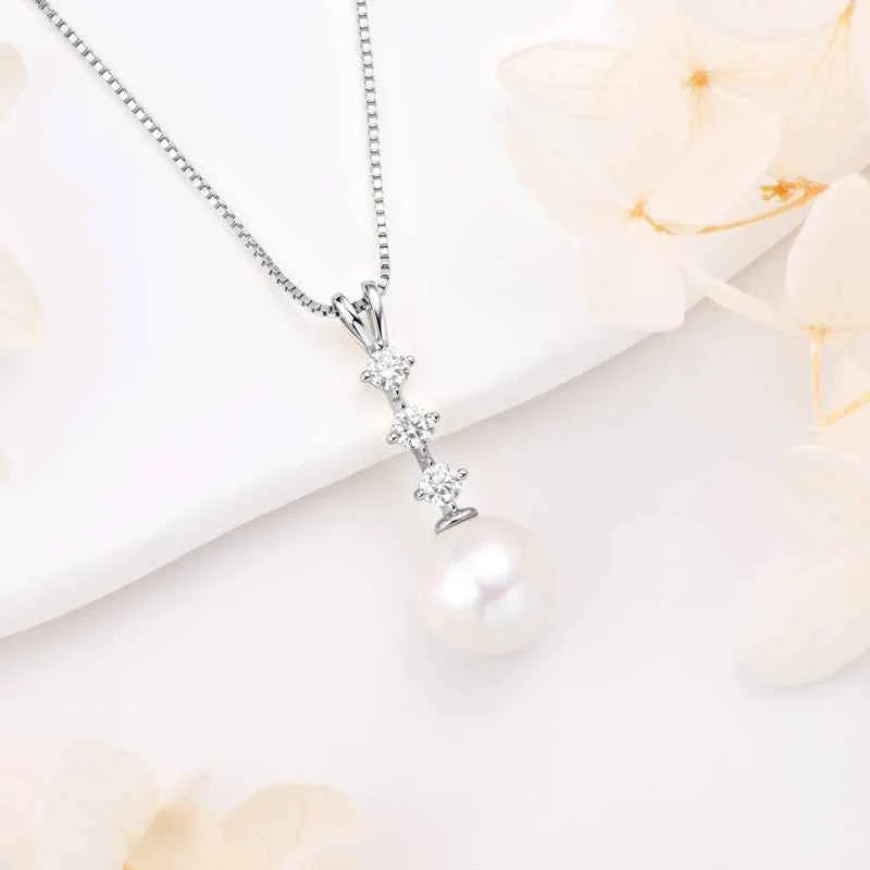 Anziw Natural Freshwater Pearl Moissanite Pendant Necklace Real Silver 925 Wedding Engagement Fine Jewelry for Women Gift 45+5cm