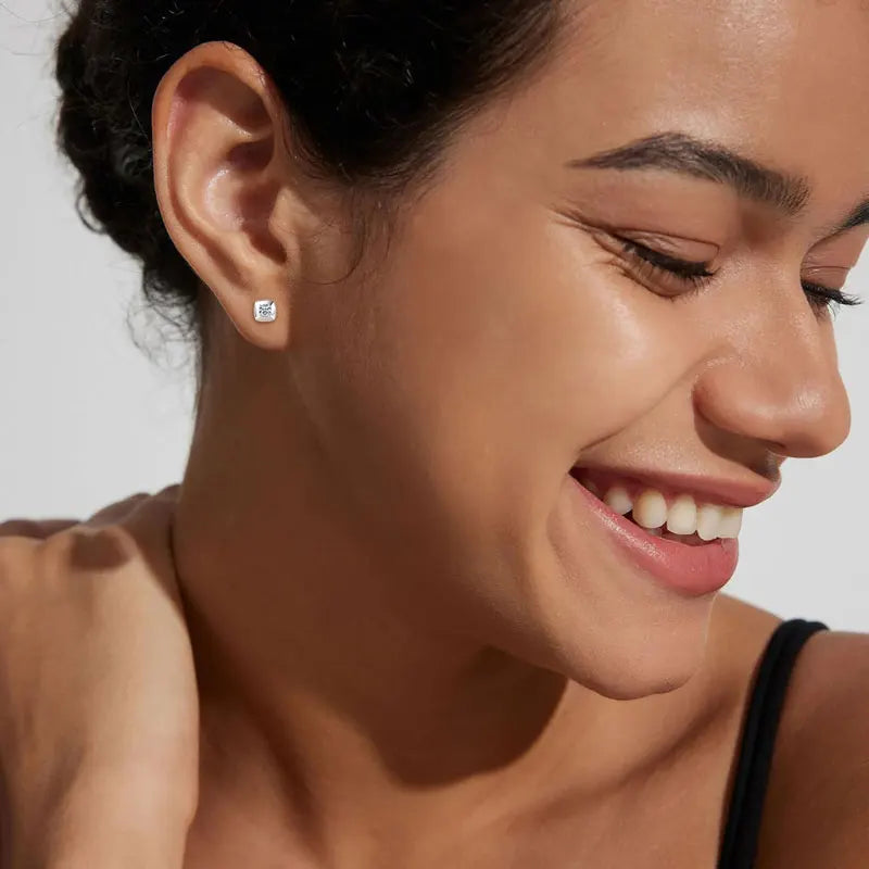 925 Sterling Silver Square Moissanite Earrings – 3mm D Color Round Stud Jewelry for Women | Melisande