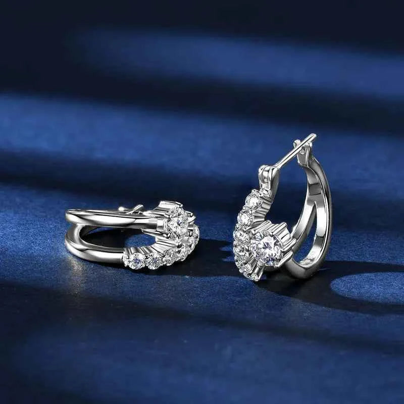 925 Sterling Silver Split Hoop Earrings, 4mm Moissanite Stones, Certified GRA Sparkling Design – Melisande