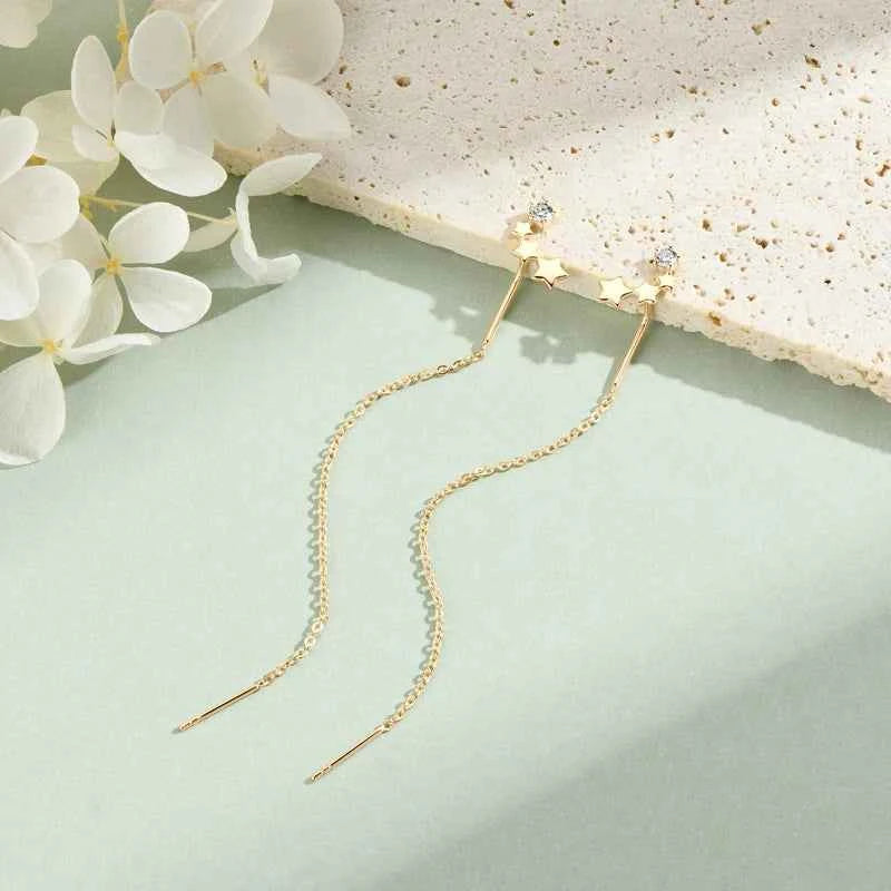 Moissanite Star Tassel Earrings – 925 Sterling Silver Certified Drop Dangle Jewelry | Melisande