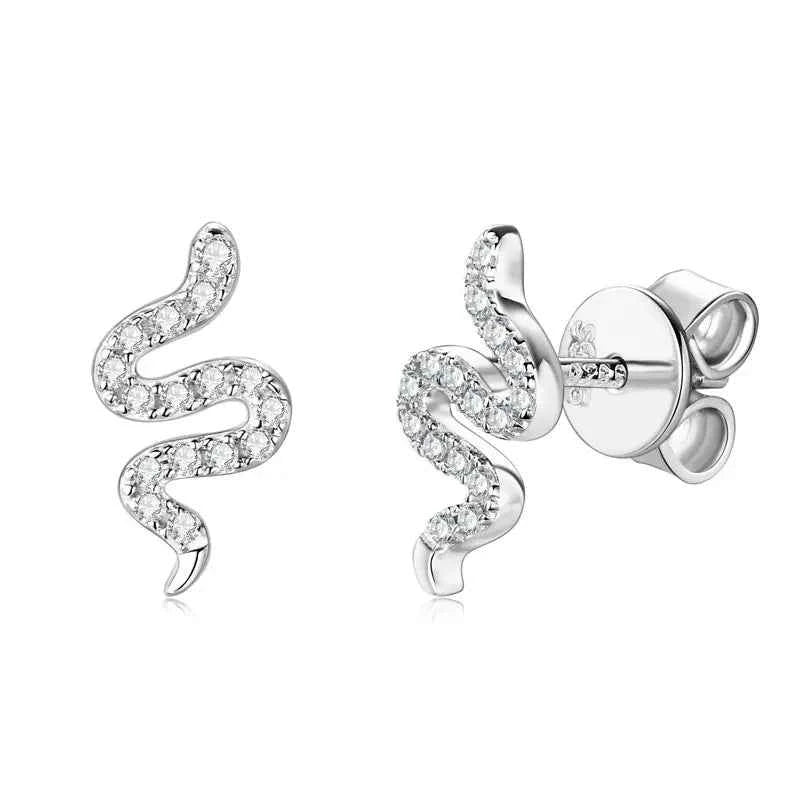 Tiny Spirit Snake Moissanite Stud Earrings, Real 925 Sterling Silver – Melisande
