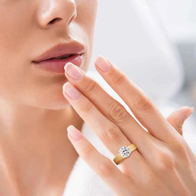 Moissanite Ring – 925 Sterling Silver 18K Gold Plated 2ct 8mm Wide Band Wedding Ring | Melisande