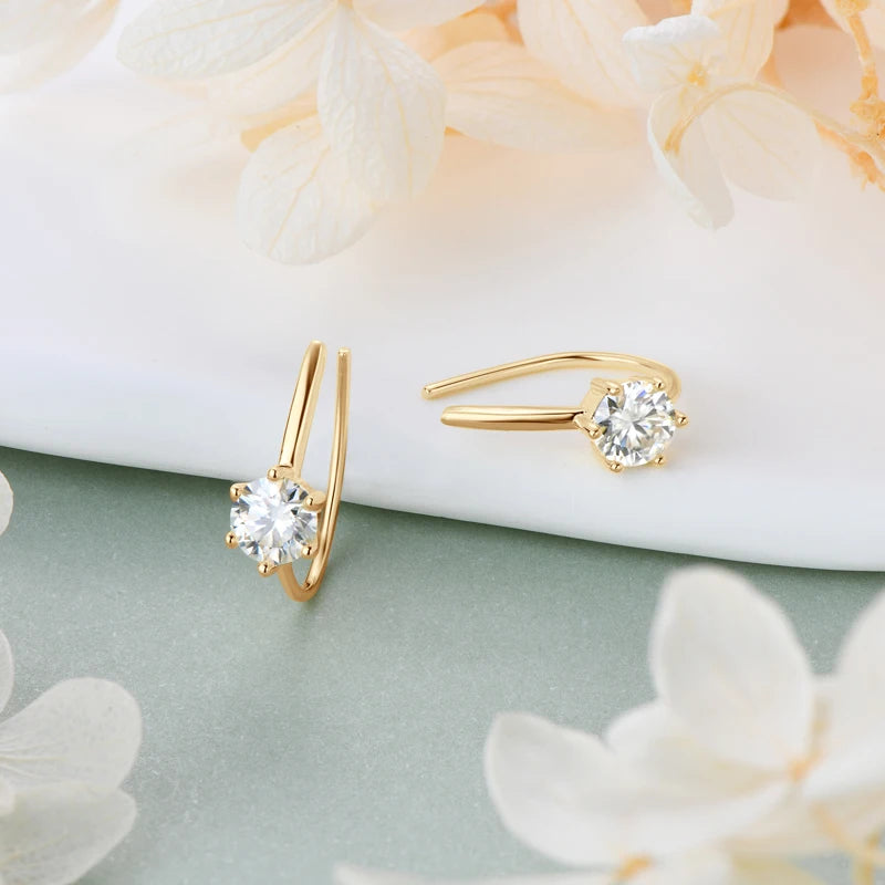 Moissanite Open Hoop Earrings – 925 Sterling Silver 5mm 3-Stone U-Shape Piercing Earrings | Melisande