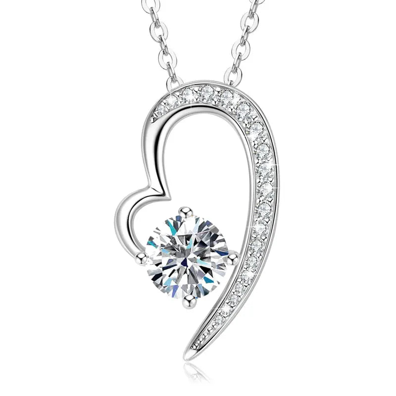 Moissanite Heart Pendant Necklace – 925 Sterling Silver 1.0ct 6.5mm Women’s Romantic Jewelry Gift | Melisande