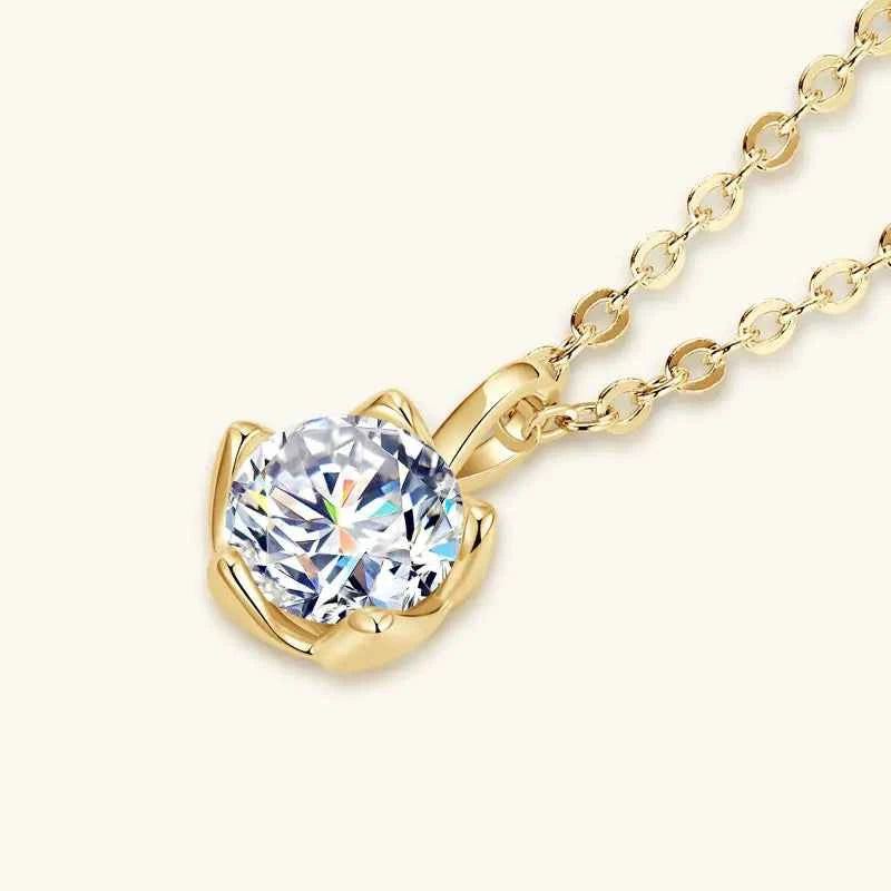1.0ct 6.5mm D Color Moissanite Flower Bud Pendant Necklace, 925 Sterling Silver Adjustable Chain – Melisande