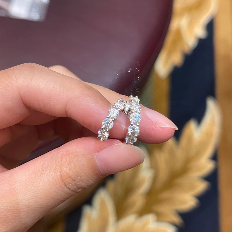 14K Gold Plated Moissanite Hoop Earrings, 3.5mm D Color Stones, 925 Sterling Silver Huggie Design – Women’s Fine Jewelry – Melisande