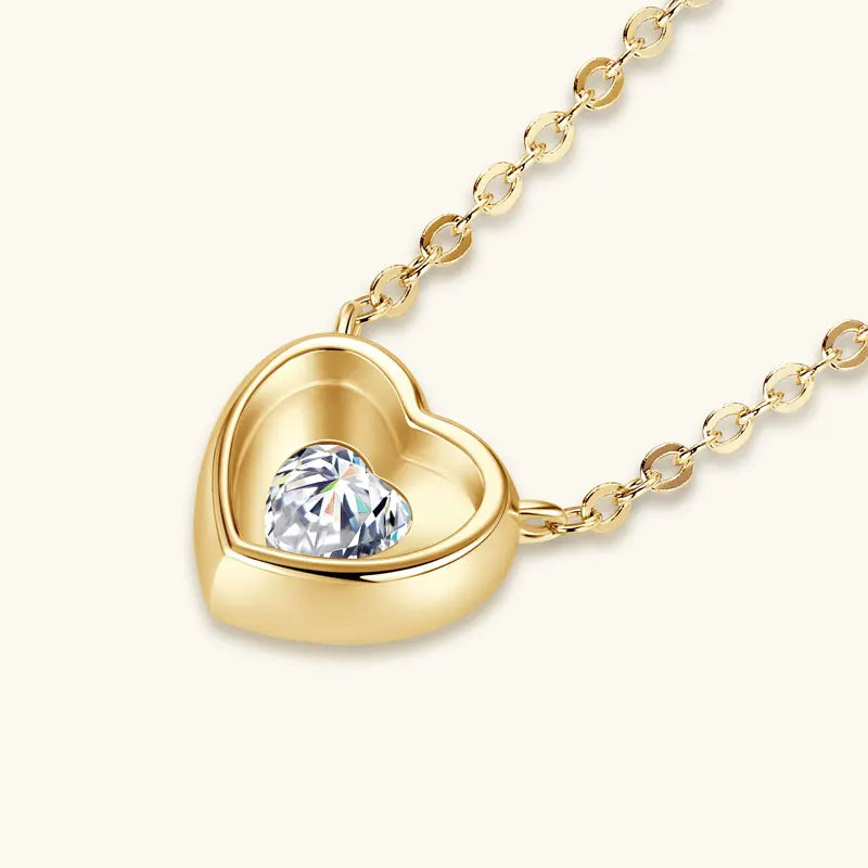 1ct D Color Moissanite Heart Pendant Necklace, 925 Sterling Silver Adjustable Chain – Sweet Solitaire Collar Design – Melisande