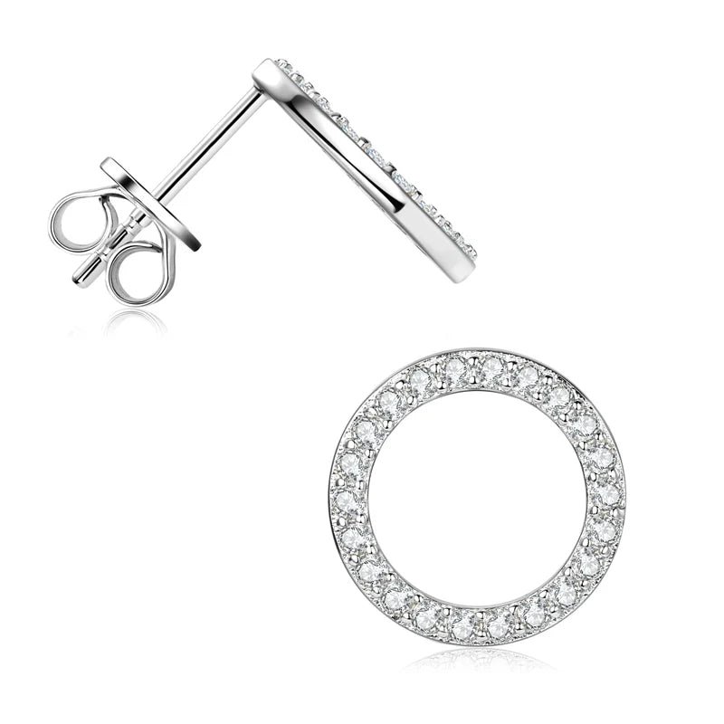 Moissanite Halo Circle Earrings – 925 Sterling Silver 1.3mm Round Studs 2024 Women’s Fine Jewelry | Melisande