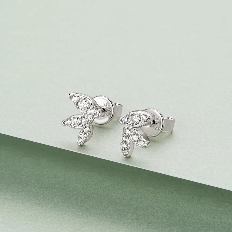 Delicate Leaf Moissanite Earrings – 925 Sterling Silver Mini Stud Piercing Jewelry for Women | Melisande