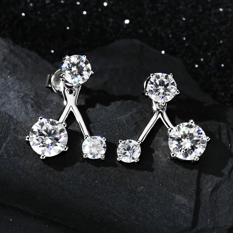 Moissanite Ear Jacket Earrings – 925 Sterling Silver D Color Dual Use Studs for Women Valentine Jewelry | Melisande