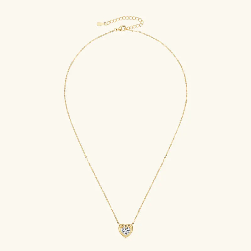 1ct D Color Moissanite Heart Pendant Necklace, 925 Sterling Silver Adjustable Chain – Sweet Solitaire Collar Design – Melisande