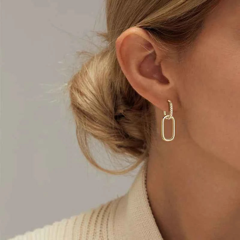 Moissanite Paperclip Link Hoop Earrings – 925 Sterling Silver Convertible Round Stone Jewelry | Melisande