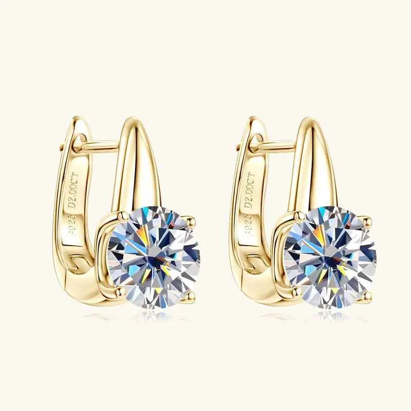 2.0ct 8mm D Color Moissanite U-Shape Hoop Earrings, 925 Sterling Silver Solitaire Design – Melisande