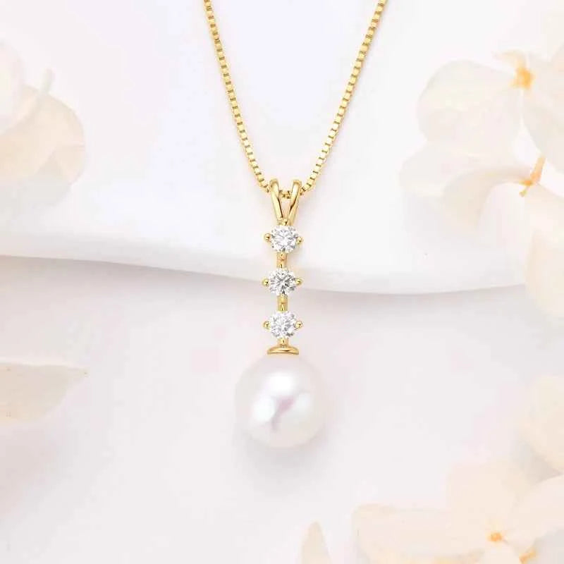 Anziw Natural Freshwater Pearl Moissanite Pendant Necklace Real Silver 925 Wedding Engagement Fine Jewelry for Women Gift 45+5cm