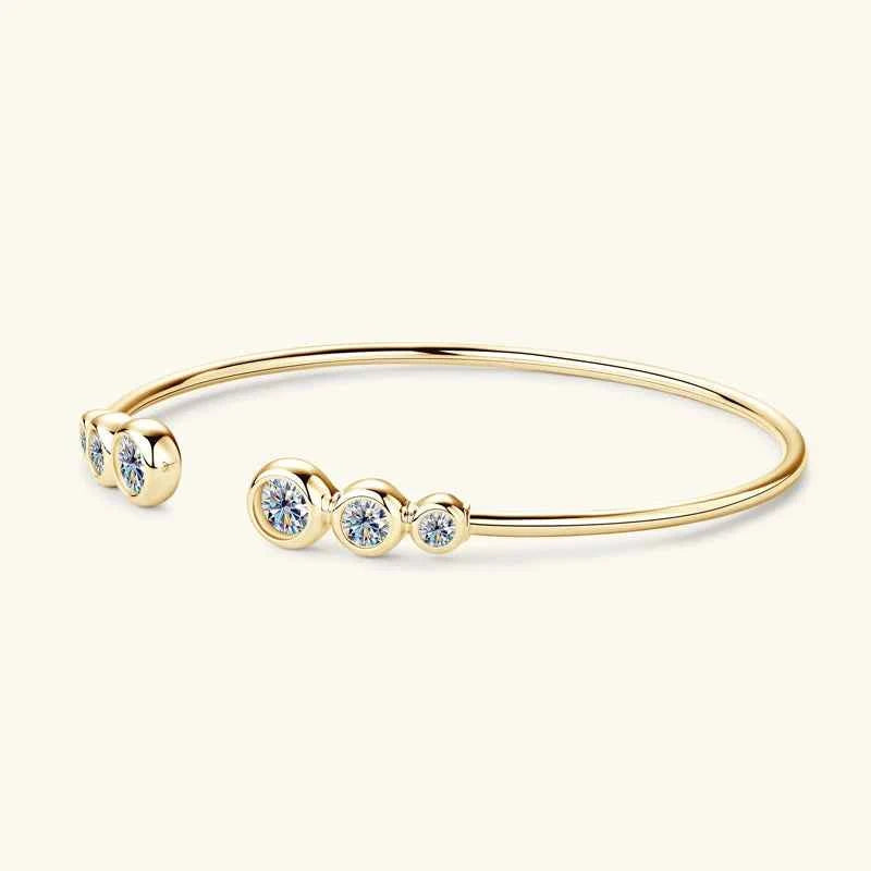 Moissanite Open Cuff Bracelet – 925 Sterling Silver D Color Gold Plated Luxury Women’s Jewelry | Melisande
