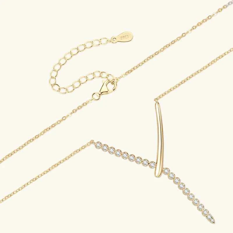 Large “Y” Letter Moissanite Pendant Necklace, D Color Stones, 925 Sterling Silver Y-Shaped Design Adjustable Chain – Melisande