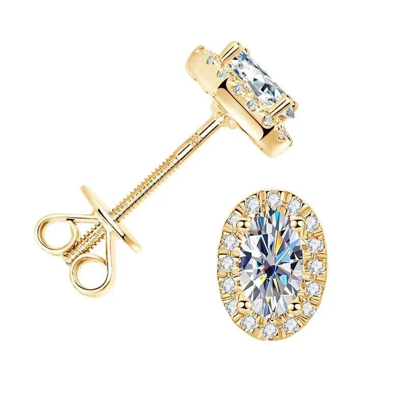 5mm 0.5ct Moissanite Halo Stud Earrings, Real 10K Solid Gold Screw Back Piercing Design – Melisande