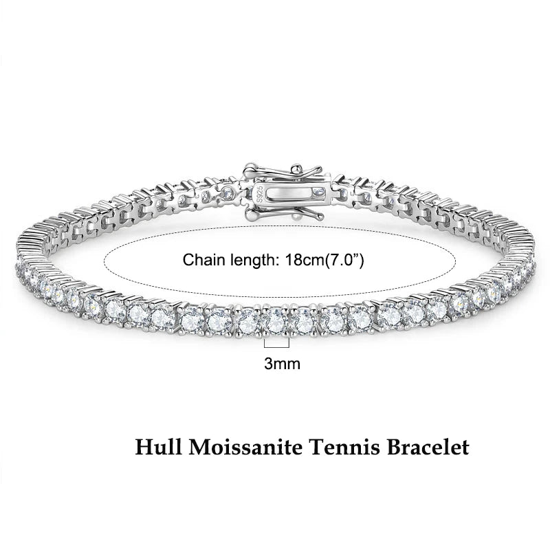 Moissanite Tennis Bracelet, 925 Sterling Silver, 14K Gold Plated, 3mm & 5mm D VVS1 Round Stones – Women’s Fine Jewelry – Melisande