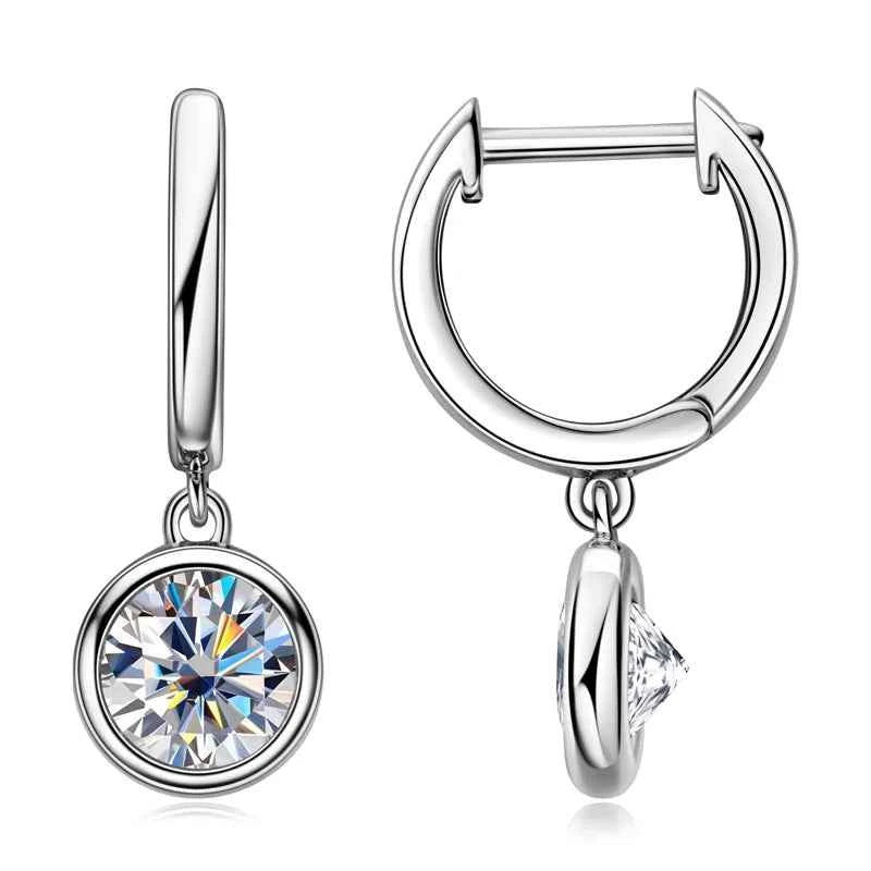 Gold Hoop Drop Earrings, 1ct / 2ct Moissanite Stones, Genuine 925 Sterling Silver – Melisande