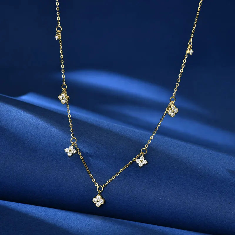 2mm Moissanite Four Clover Pendant Necklace, 925 Sterling Silver Flower Charm Clavicle Chain – Women’s Fine Jewelry – Melisande